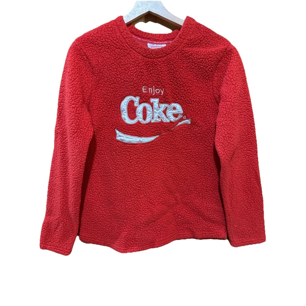 Enjoy Coke Sherpa Fleece  Sweatshirt/Sleepwear Embroidered‎ Logo Red Small
